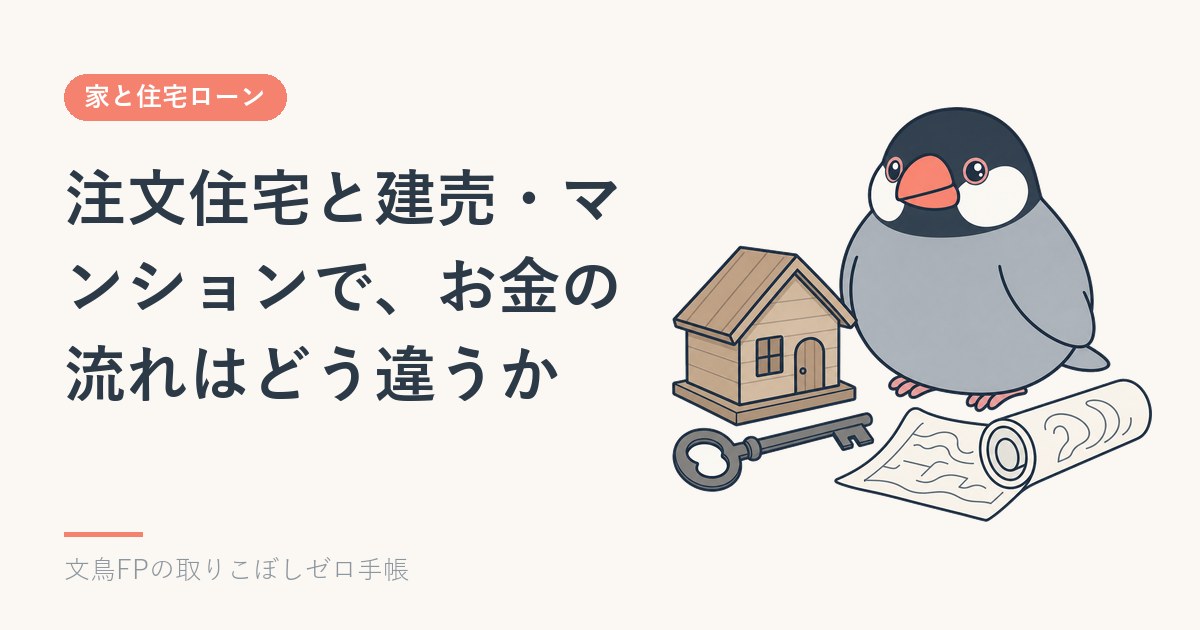 注文住宅と建売・マンションで、お金の流れはどう違うか｜つなぎ融資が要る理由のイメージ